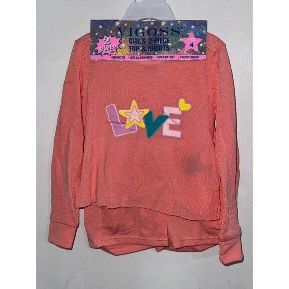 Vigoss Girls 2-Piece Top & Shorts Set Size 4 Pink Graphic Tee Soft KnitSize 4 - Picture 1 of 3